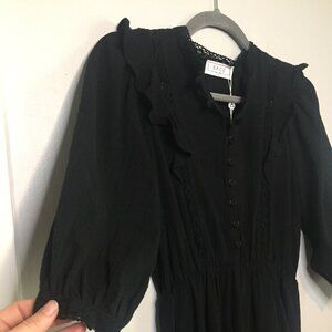 NEW SAGE THE LABEL Peasant Dress in Black | XS